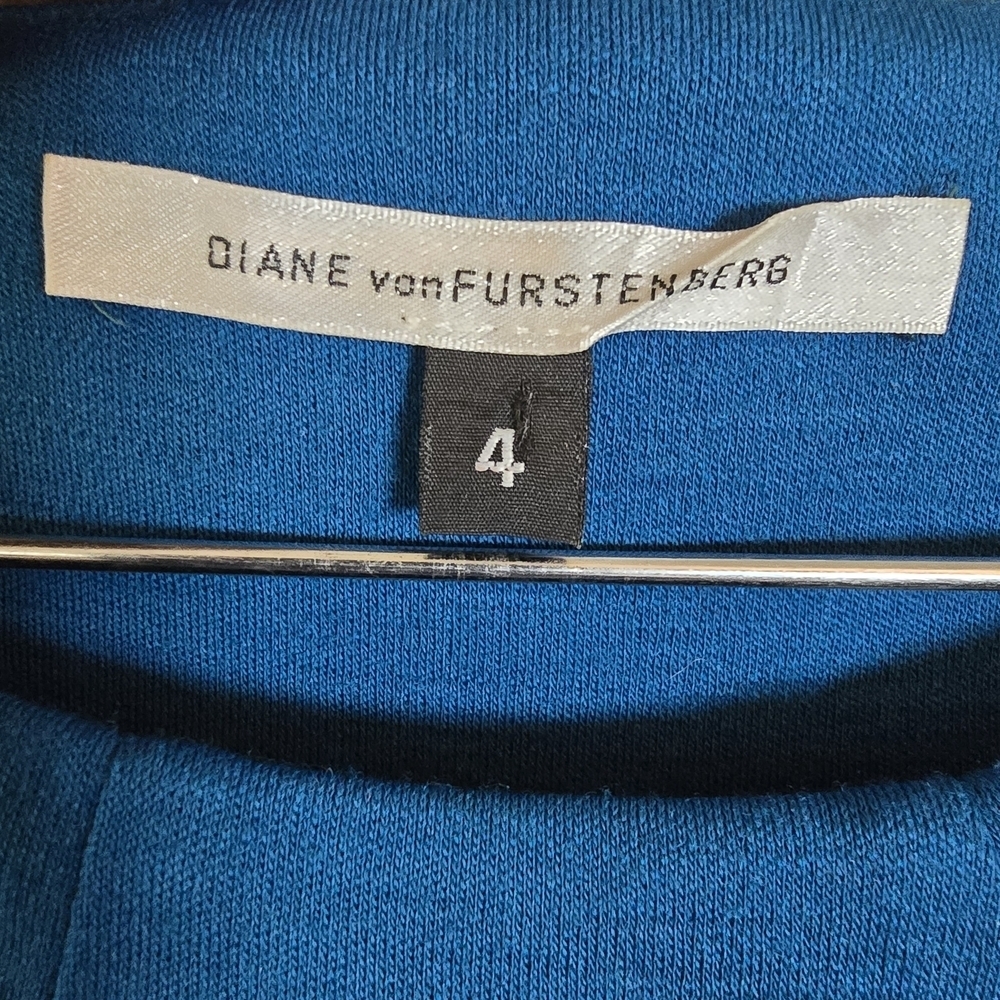 Diane von Furstenberg Women's 100% Wool Turquoise Blend Midi Sheath Dress Size 4 - Picture 4 of 6